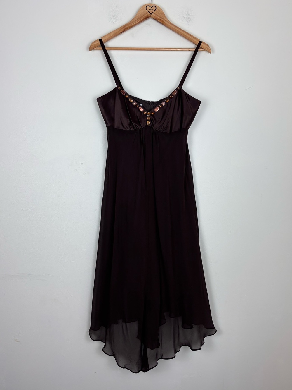 Vintage Y2K Nine West 100% Silk Embellished Espresso Brown Midi Dress. 8 - Picture 2 of 6